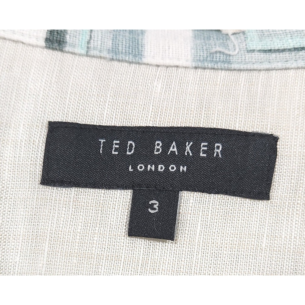 Ted Baker London Brecon Print Short Sleeve Linen Button-Up Shirt Mens 3 Medium - Picture 6 of 7